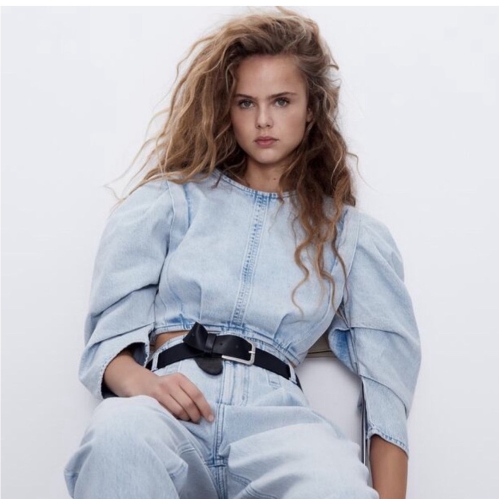 Zara Light Blue Denim Crop Top